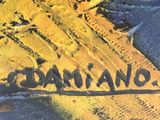 painting of a yellow banana with the word banana written on it