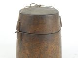 a small wooden box with a handle on a white background