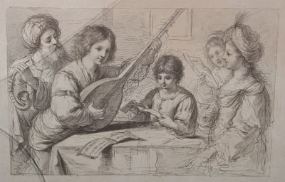 une image représentant un dessin d'un groupe de femmes jouant d'un instrument