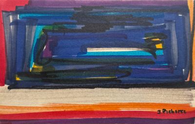 painting of a painting of a blue, yellow, red, orange and black box