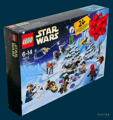 une boîte de jouets Lego Star Wars sur fond bleu