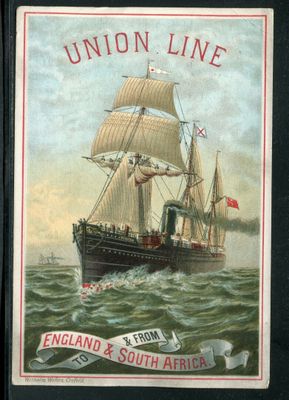 tableau représentant un navire en mer, sur lequel est accrochée une banderole