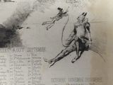 an old newspaper with a drawing of a man and a dog on it