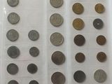 a lot of coins in a plastic bag on the table