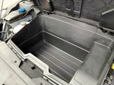 the inside of a car with the hood open and the hood open