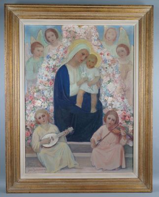 an image of a painting of a woman holding a baby