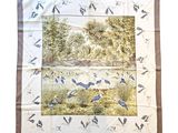 a picture of a square scarf with birds on it