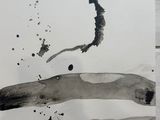 a black and white drawing of a person on a surfboard