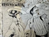 a drawing of a man and a woman standing next to each other