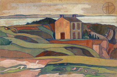 an image of a painting of a house on a hill
