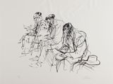 drawing of a group of people sitting around a table