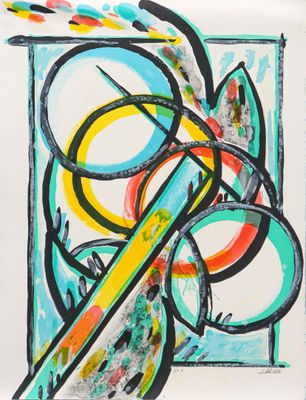 une image représentant une peinture composée de cercles et de lignes sur fond blanc
