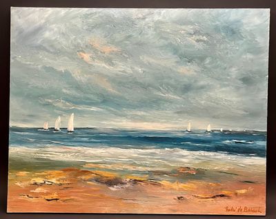 peinture représentant des voiliers en mer par temps nuageux
