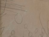 drawing of a group of people standing in a line with a sky in the background