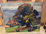 un tableau représentant un arbre devant un tableau représentant une maison