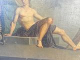 un tableau représentant un homme assis sur un banc