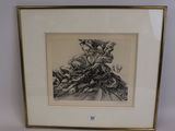 a black and white drawing of a man riding a horse