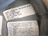 a close up of a helmet with a label on it