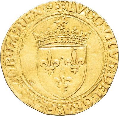 a gold coin with a crown on top of it