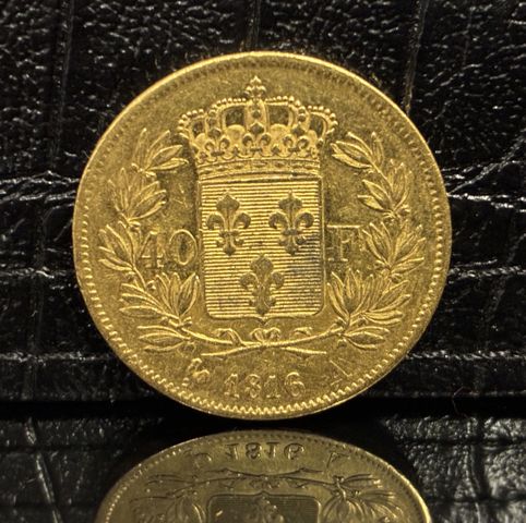 Pièce de monnaie en or à valeur faciale de 40 francs 1816A. Poids...