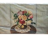 une peinture représentant un vase de fleurs sur une table