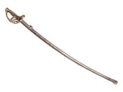 une épée à la poignée dorée sur fond blanc