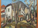 une image d'une peinture d'une maison dans les bois