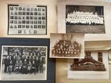 several old black and white photographs of a group of men and women