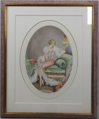 an image of a painting of a woman sitting on a couch