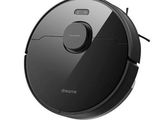 a black robot vacuum cleaner on a white background