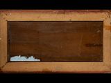 an old picture of a wooden frame with a sky in the background