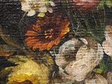 an oil painting of a vase of flowers on a table