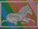 painting of a zebra on a colorful background with a square frame