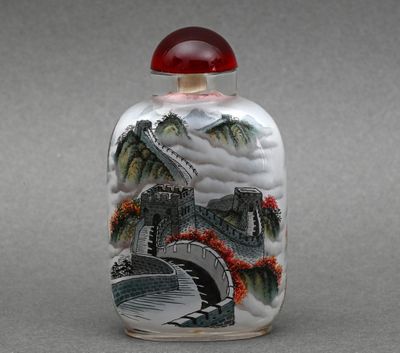flacon à tabac chinois en verre orné d'un paysage
