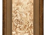 a drawing of a group of people sitting around a table