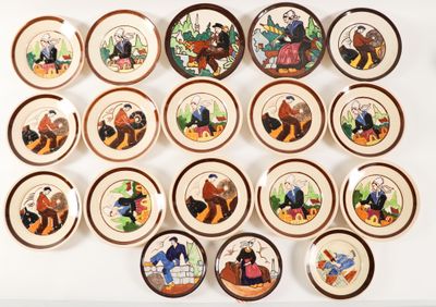 a lot of plates that are on the wall