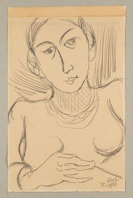 an image of a drawing of a woman with her hands on her chest