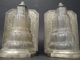pair of antique art deco glass and brass bookends
