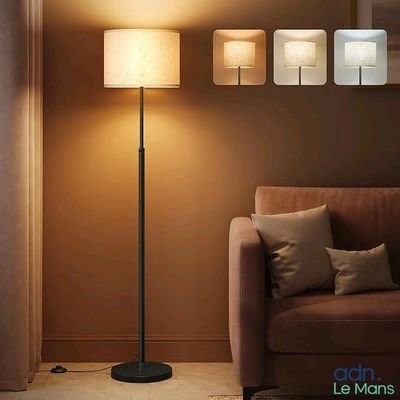 une photo d'un salon avec un canapé et une lampe