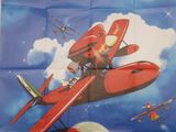 an image of a movie poster with a red plane flying in the sky