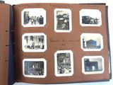 an open book with pictures of people and buildings in it