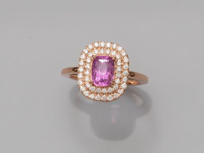 Bague en or gris 750°/°° (18K), sertie d'un saphir rose natu… - Photo 1