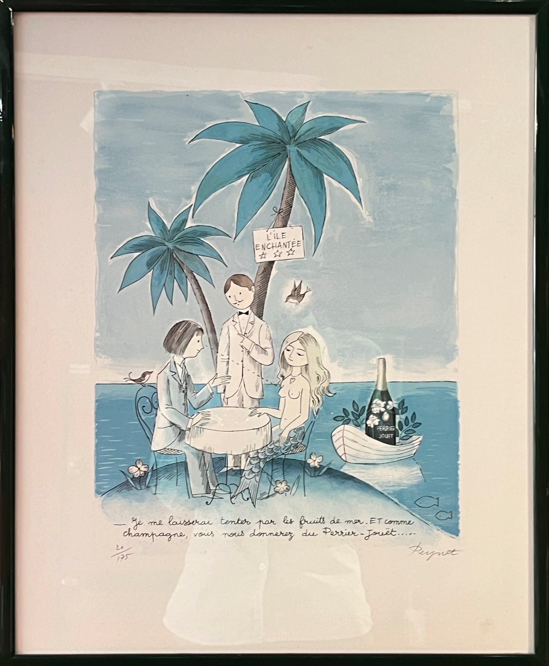 Raymond PEYNET (1908-1999) pour PERRIER-JOUET. « Je me laisserai tenter par les fruits de mer. Et comme champagne, vo...