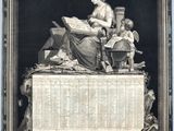 a black and white drawing of a woman sitting on a table with a child