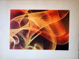 peinture abstraite représentant des tourbillons orange et jaunes sur fond noir