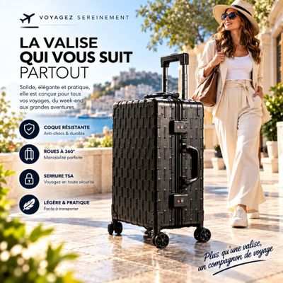 the woman is walking down the street with her luggage