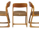 three wooden chairs and a chair with a seat and back rest