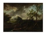 un tableau représentant un paysage avec une rivière et un château au loin