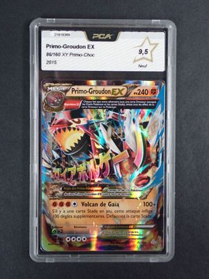 a close up of a card in a plastic case on a table