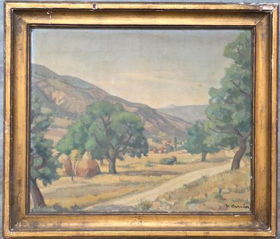 une image représentant un tableau représentant un paysage rural avec des arbres